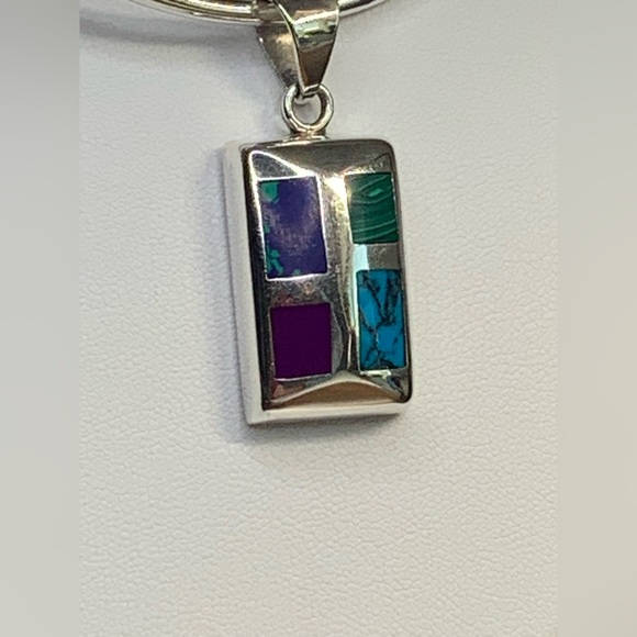 Silpada Sterling Silver Multi-Colored Stone Inlaid Pendant & Sterling Choker - Picture 9 of 13
